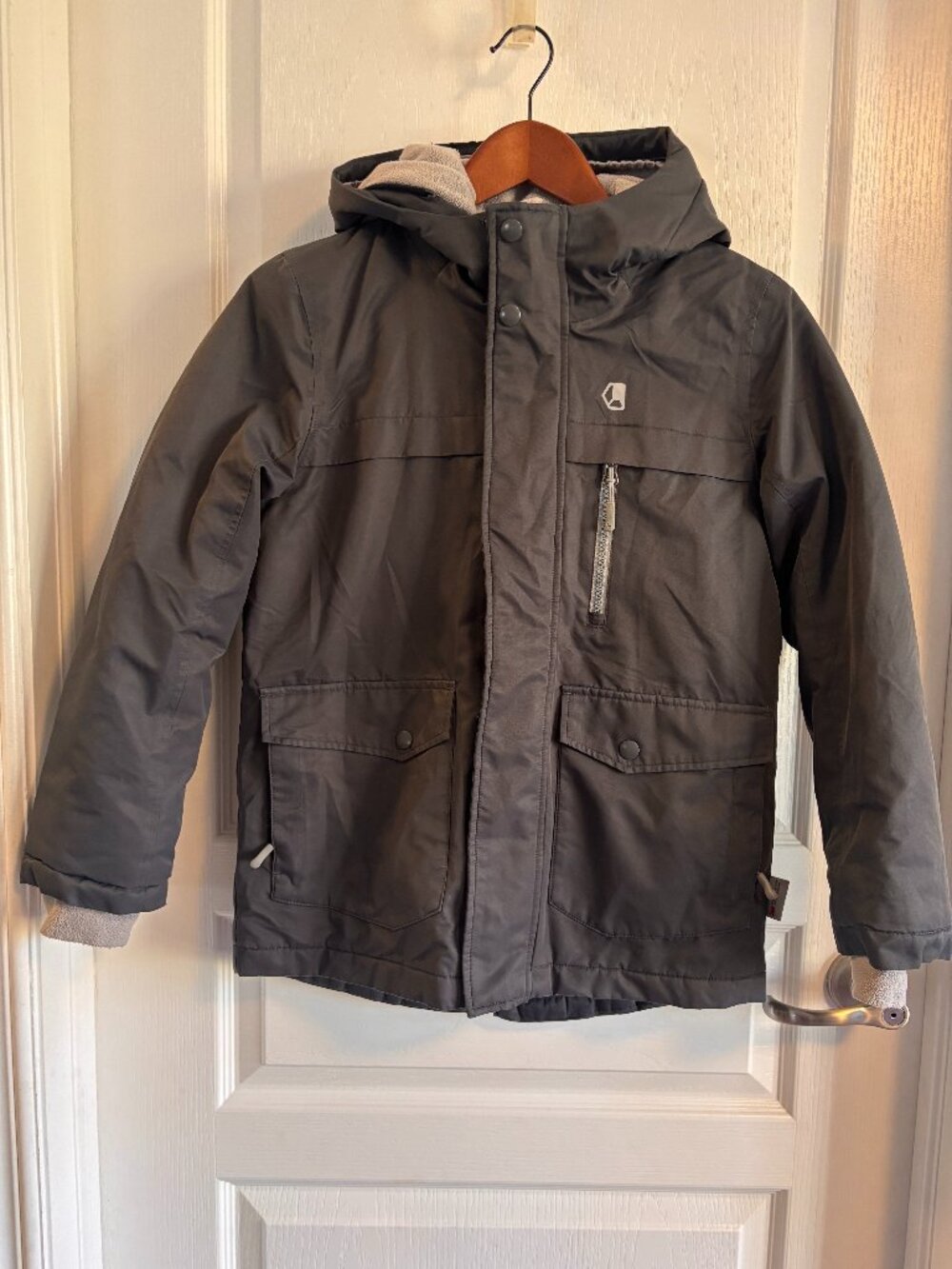 Liquid Boys Winter Jacket Size 10/12 Large Grey Fleece Lined Hooded Coat